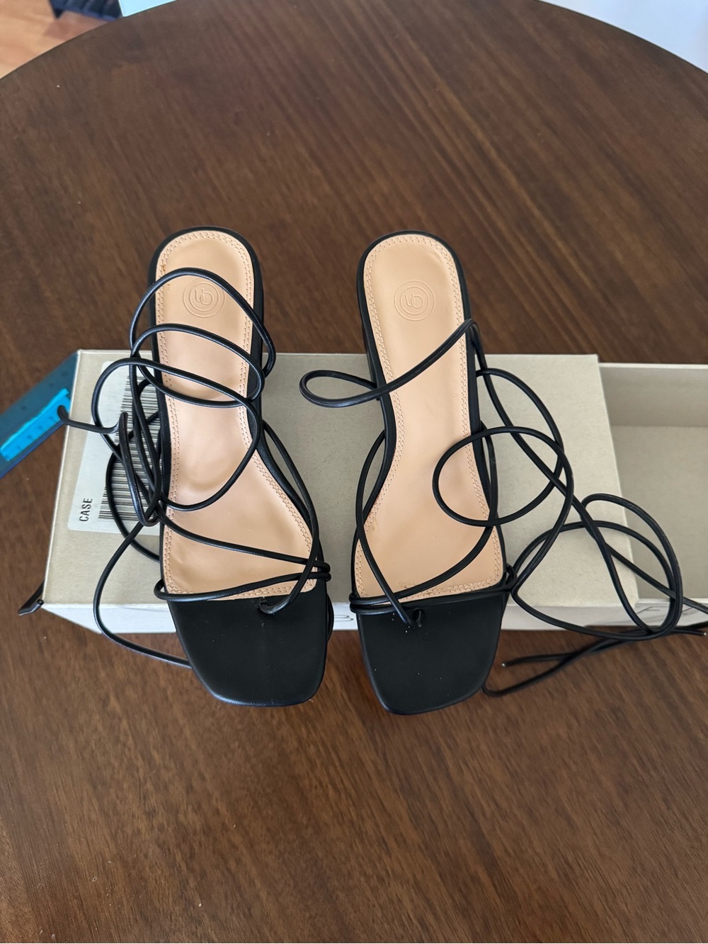 Urban Outfitters Black Strappy Lace-Up Square Toe Heels